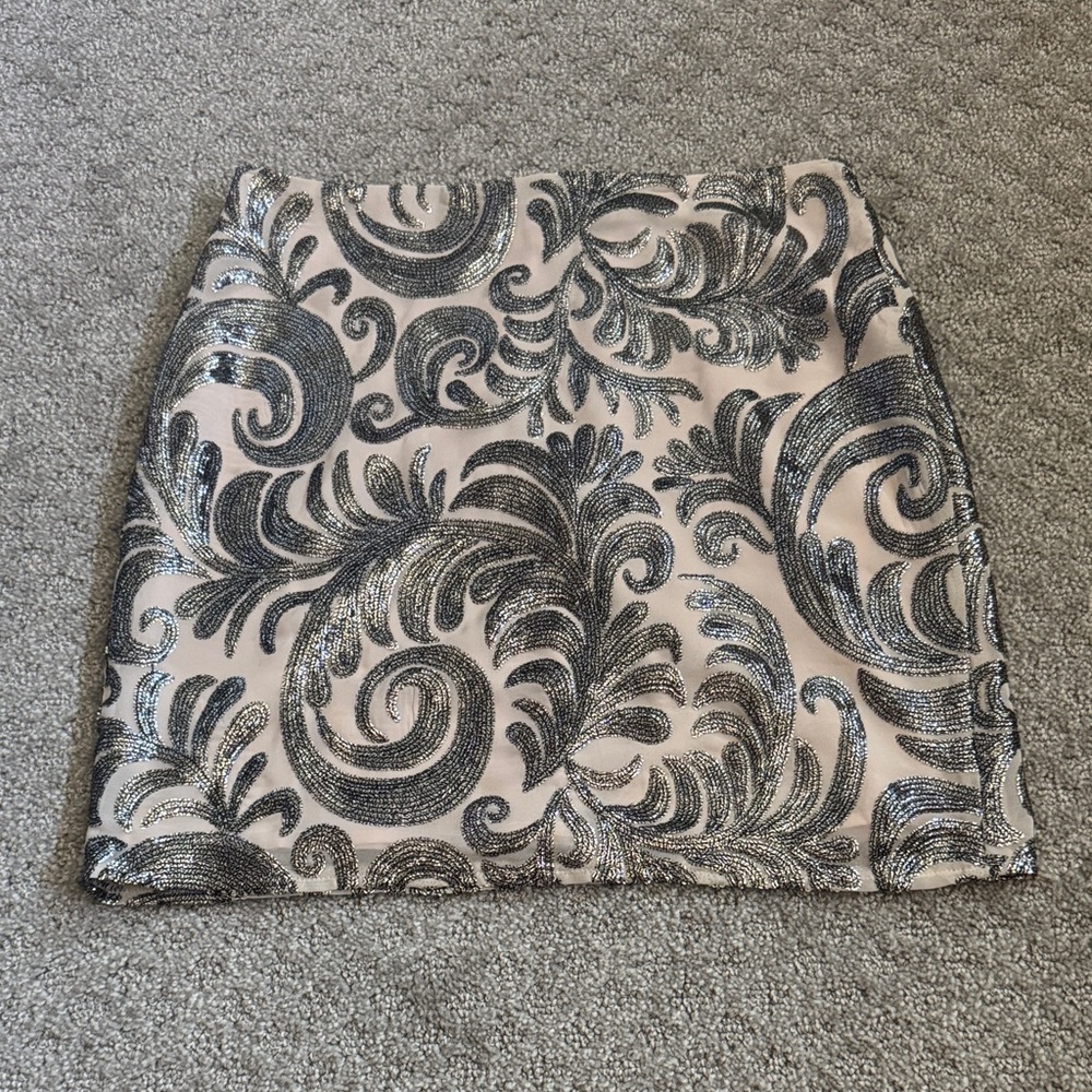 1. State Silver and Cream Mini Skirt